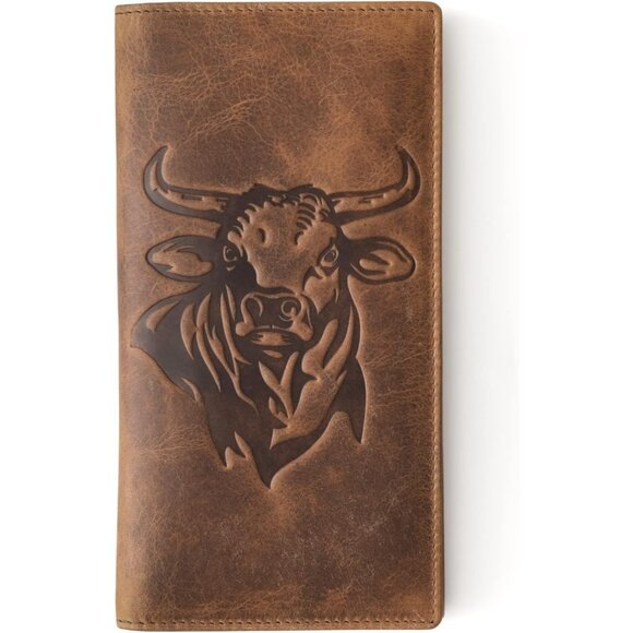 Western Gift Wallet for Men – Rodeo Bull Leather Long Wallet with RFID Security